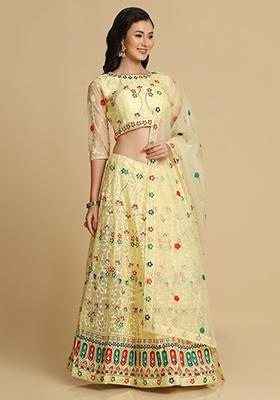 Yellow Embroidered Net Lehenga Set
