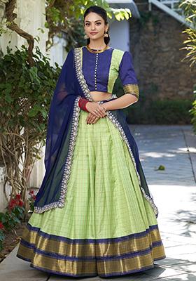Pista Green Zari Woven Georgette Lehenga Set