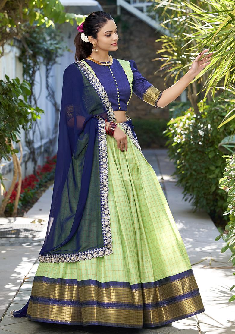 Pista Green Zari Woven Georgette Lehenga Set