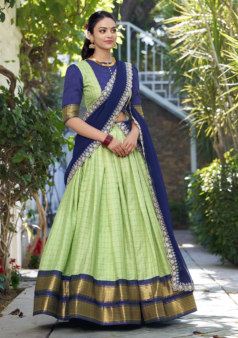 Pista Green Zari Woven Georgette Lehenga Set