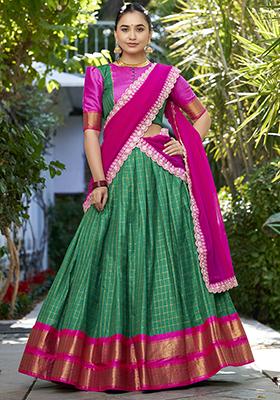 Green Zari Woven Georgette Lehenga Set
