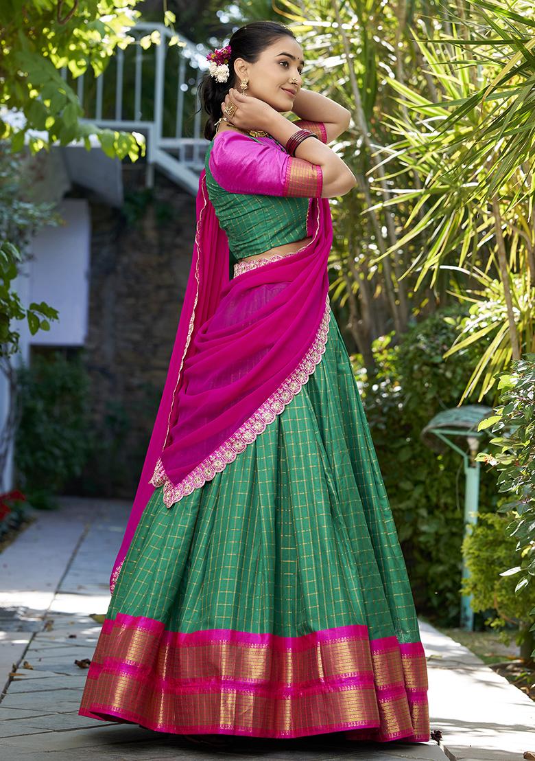 Green Zari Woven Georgette Lehenga Set