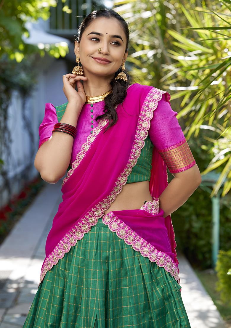 Green Zari Woven Georgette Lehenga Set