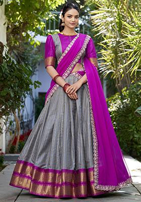 Grey Zari Woven Georgette Lehenga Set