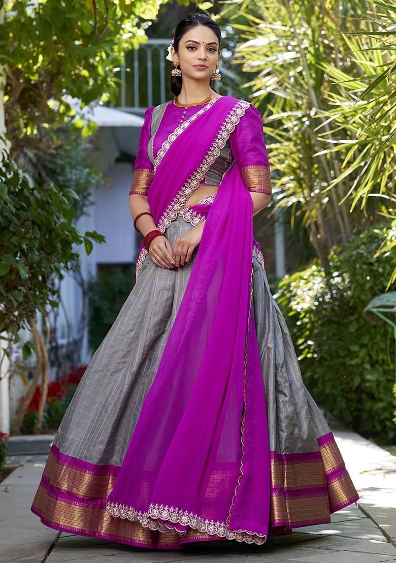Grey Zari Woven Georgette Lehenga Set