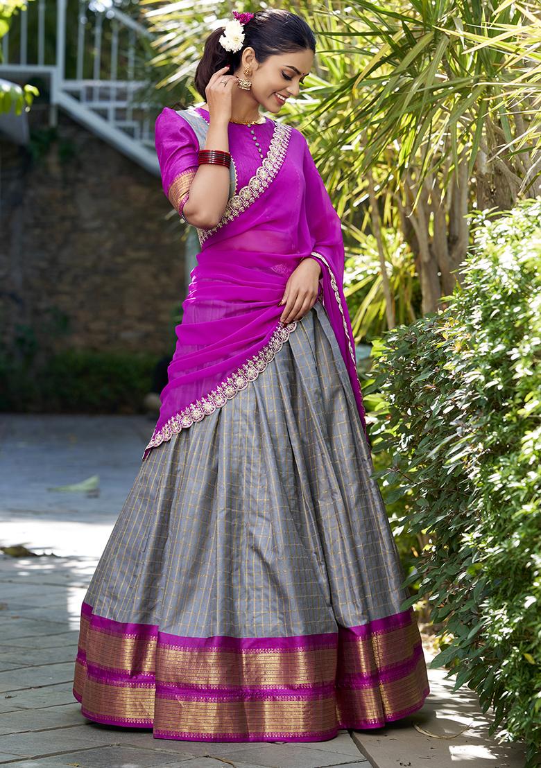 Grey Zari Woven Georgette Lehenga Set