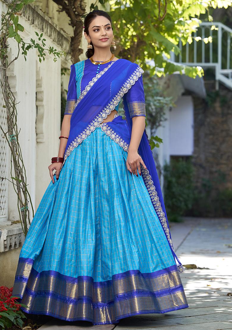 Blue Zari Woven Georgette Lehenga Set