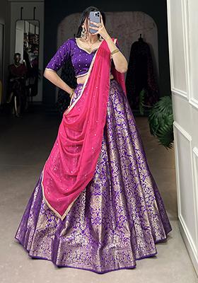 Purple Zari Woven Silk Lehenga Set