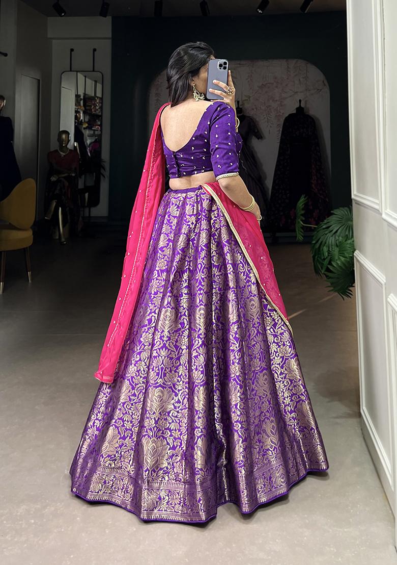 Purple Zari Woven Silk Lehenga Set