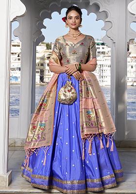 Blue Zari Woven Silk Lehenga Set