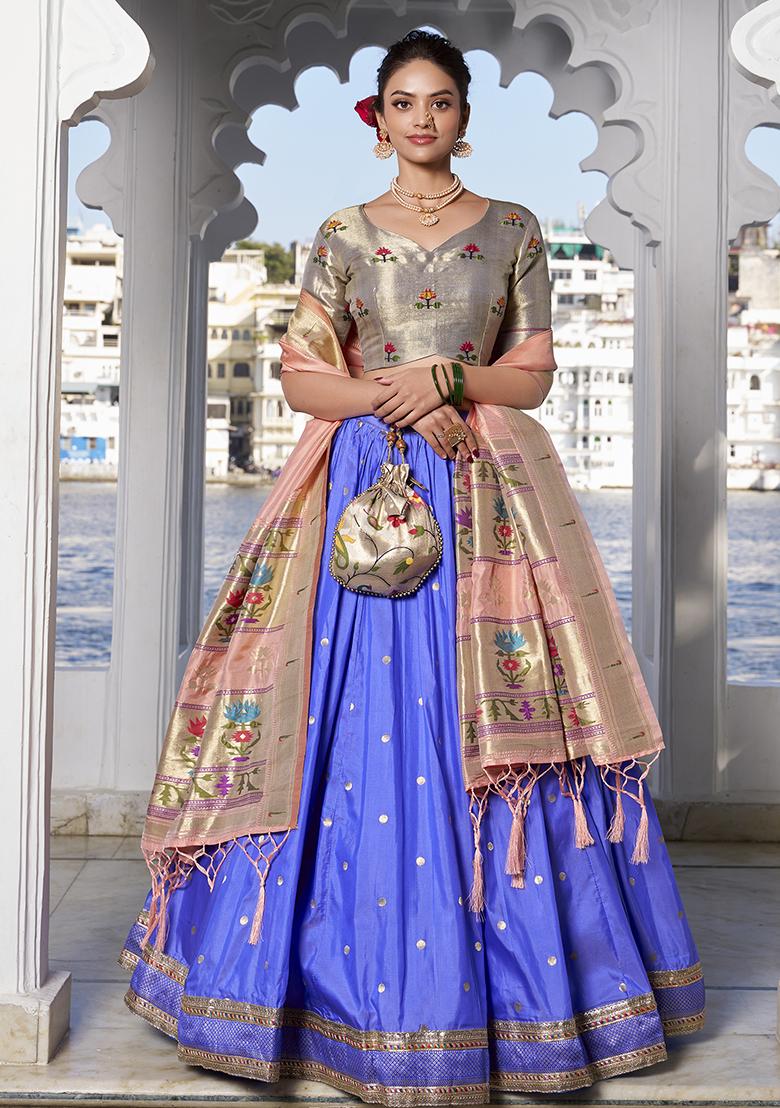 Blue Zari Woven Silk Lehenga Set