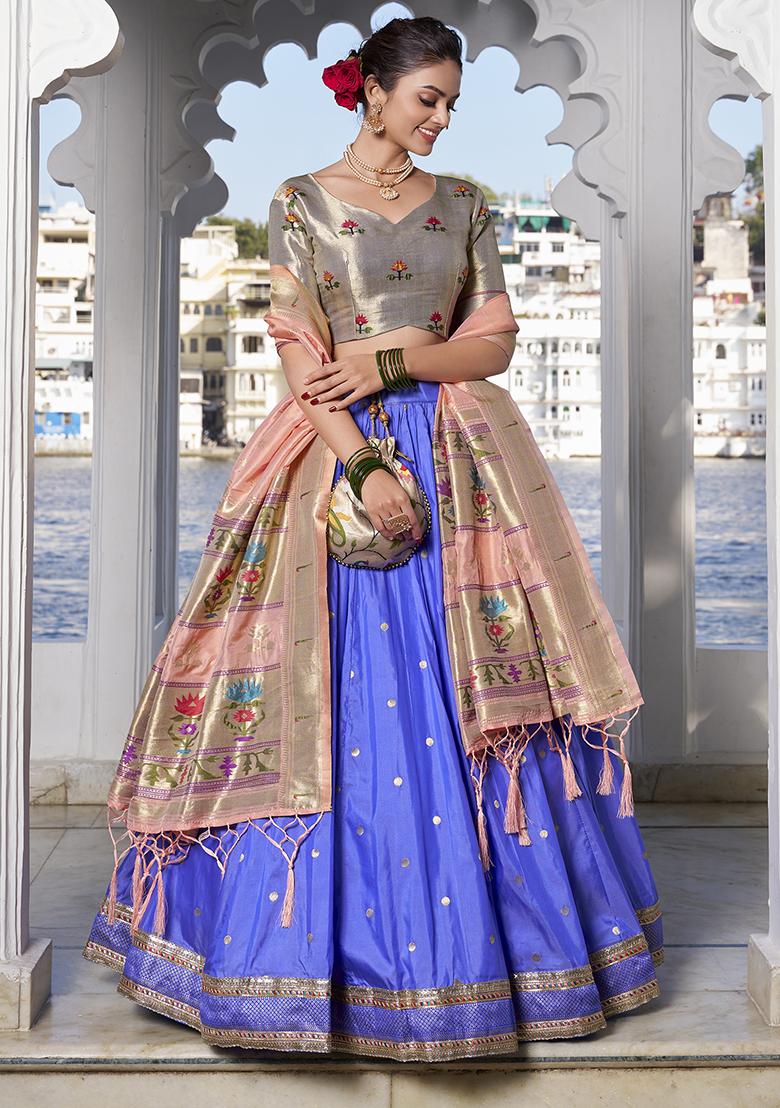 Blue Zari Woven Silk Lehenga Set