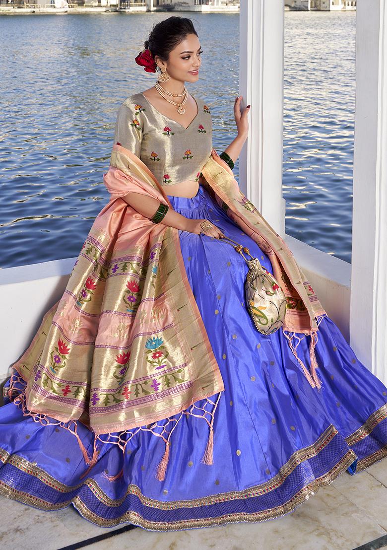 Blue Zari Woven Silk Lehenga Set