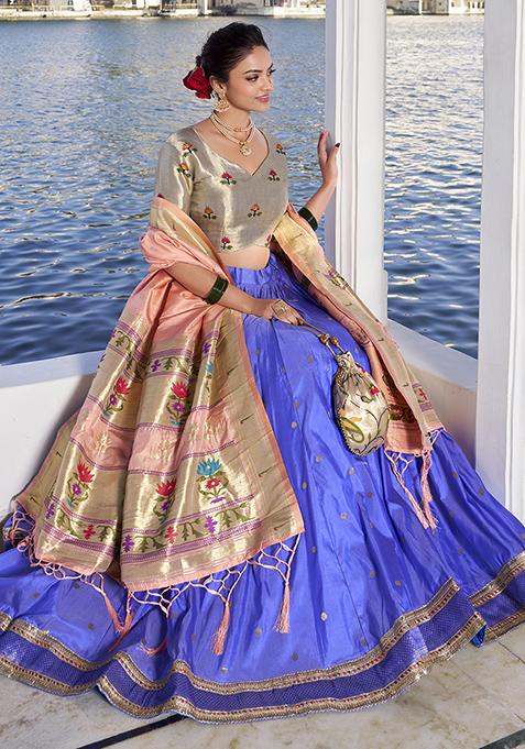 Blue Zari Woven Silk Lehenga Set