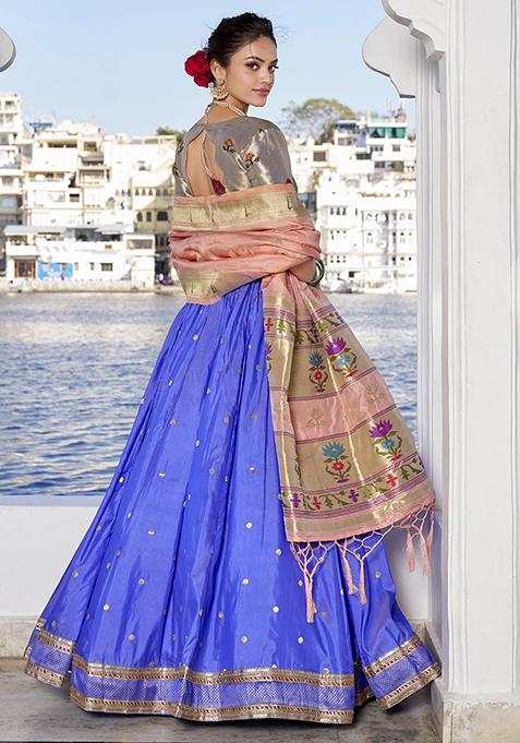 Blue Zari Woven Silk Lehenga Set