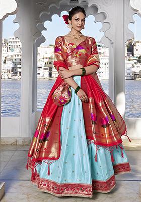 Sky Blue Zari Woven Silk Lehenga Set
