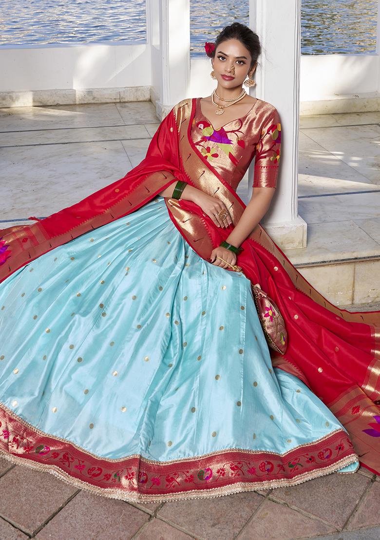 Sky Blue Zari Woven Silk Lehenga Set