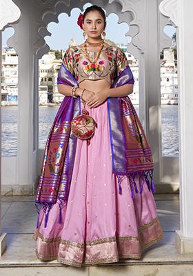 Light Pink Zari Woven Silk Lehenga Set