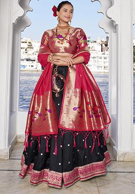 Black Zari Woven Silk Lehenga Set