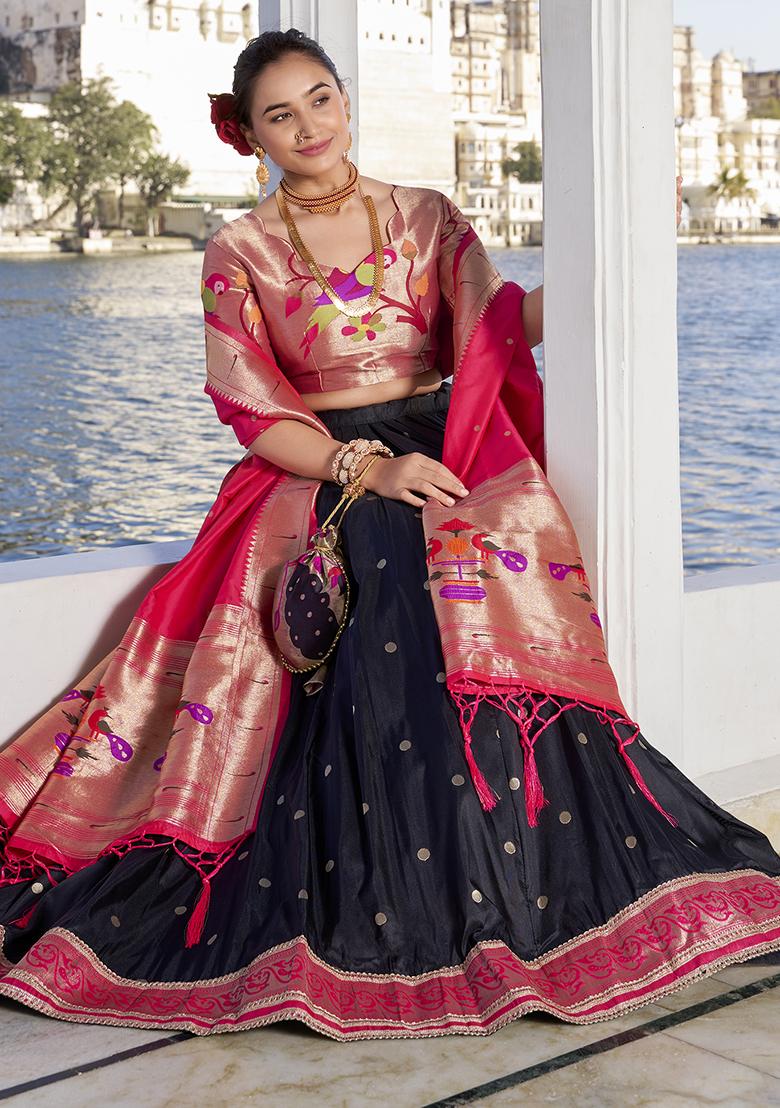 Black Zari Woven Silk Lehenga Set