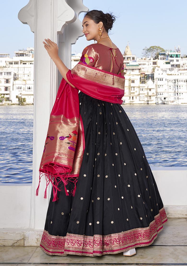 Black Zari Woven Silk Lehenga Set