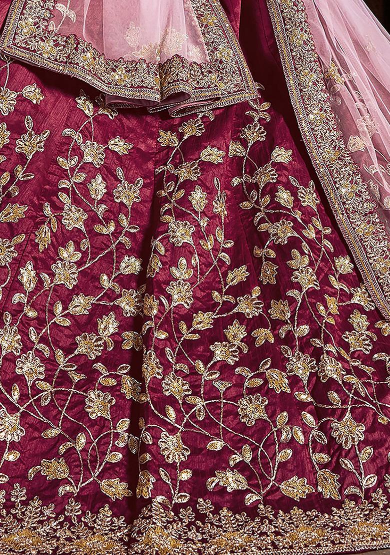 Maroon Sequin Embroidered Raw Silk Lehenga Set
