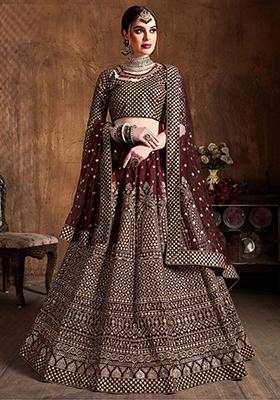 Maroon Sequin Embroidered Raw Silk Lehenga Set