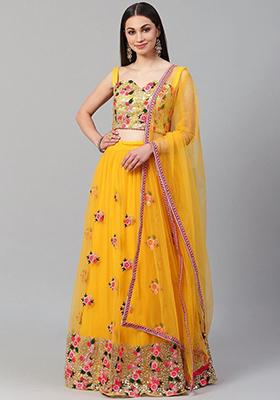 Yellow Embroidered Poly Blend Lehenga Set