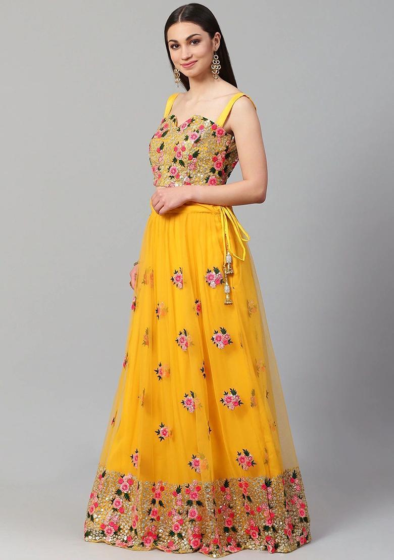 Yellow Embroidered Poly Blend Lehenga Set