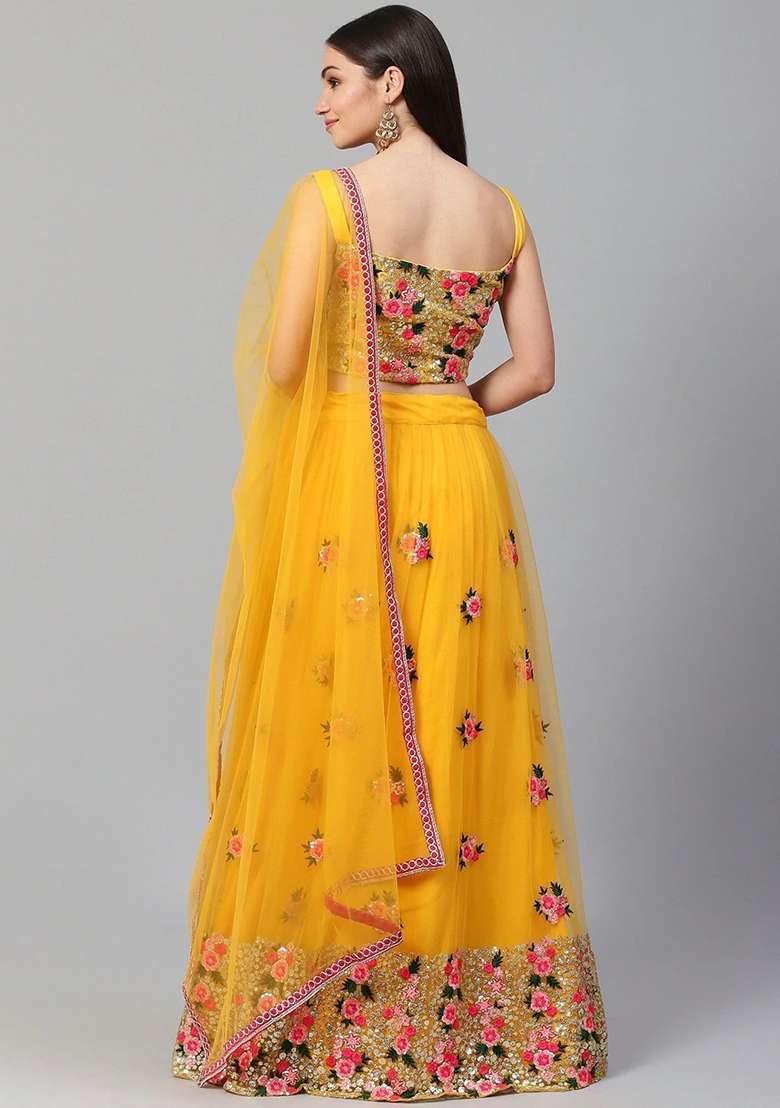 Yellow Poly Blend Lehenga Set with Embroidered for Diwali | Wedding & Festive Wear - Indya