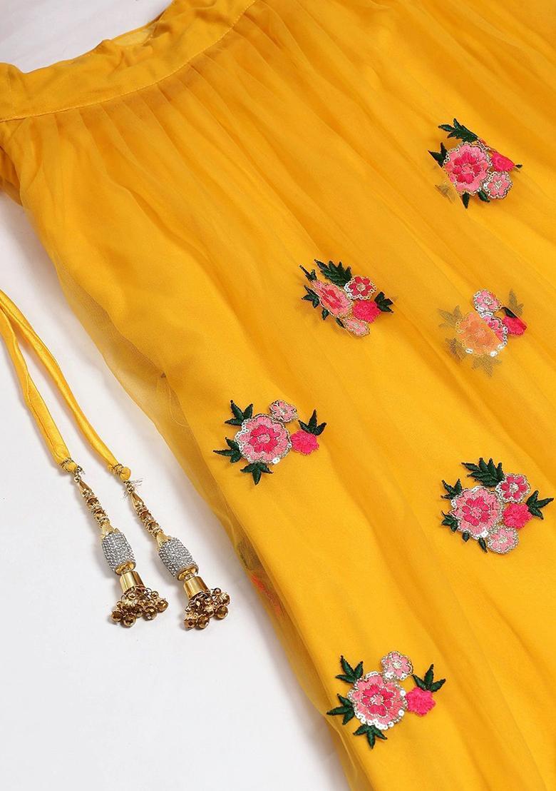 Yellow Embroidered Poly Blend Lehenga Set