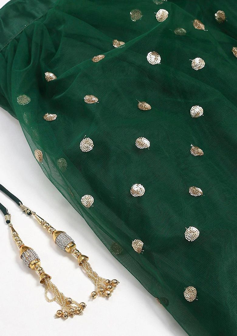 Green Embroidered Poly Blend Lehenga Set