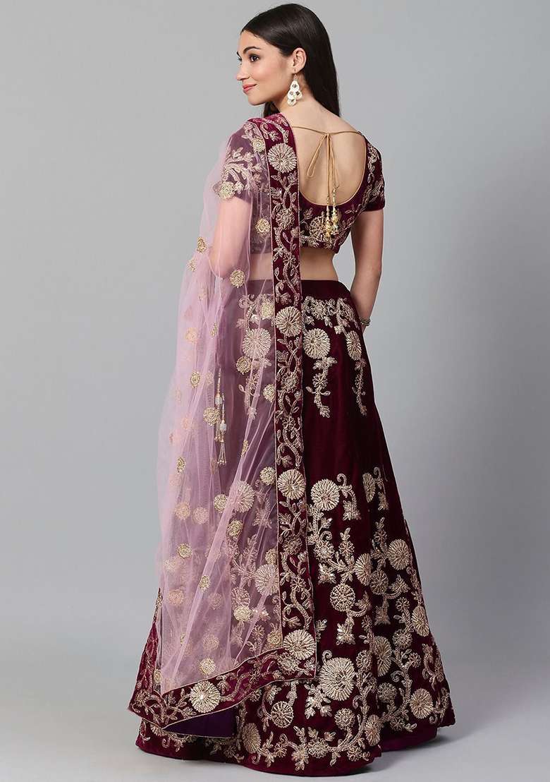 Purple Embroidered Poly Blend Lehenga Set for Diwali and Festive Wear - Indya
