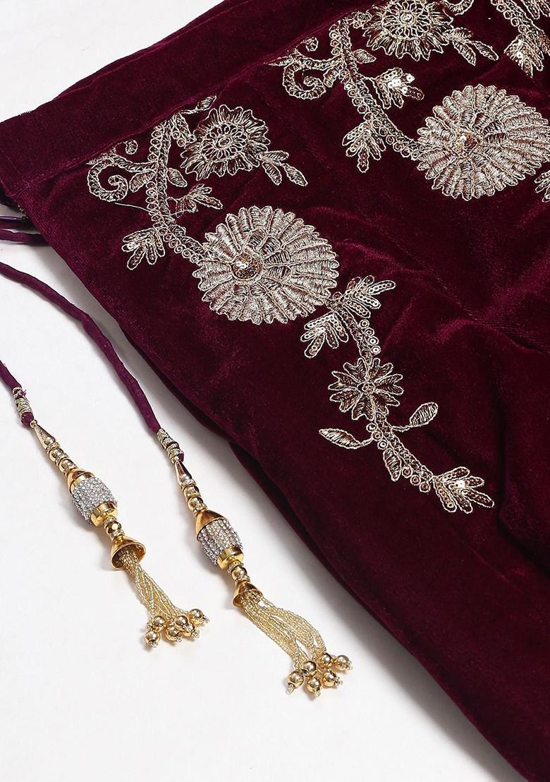 Purple Embroidered Poly Blend Lehenga Set