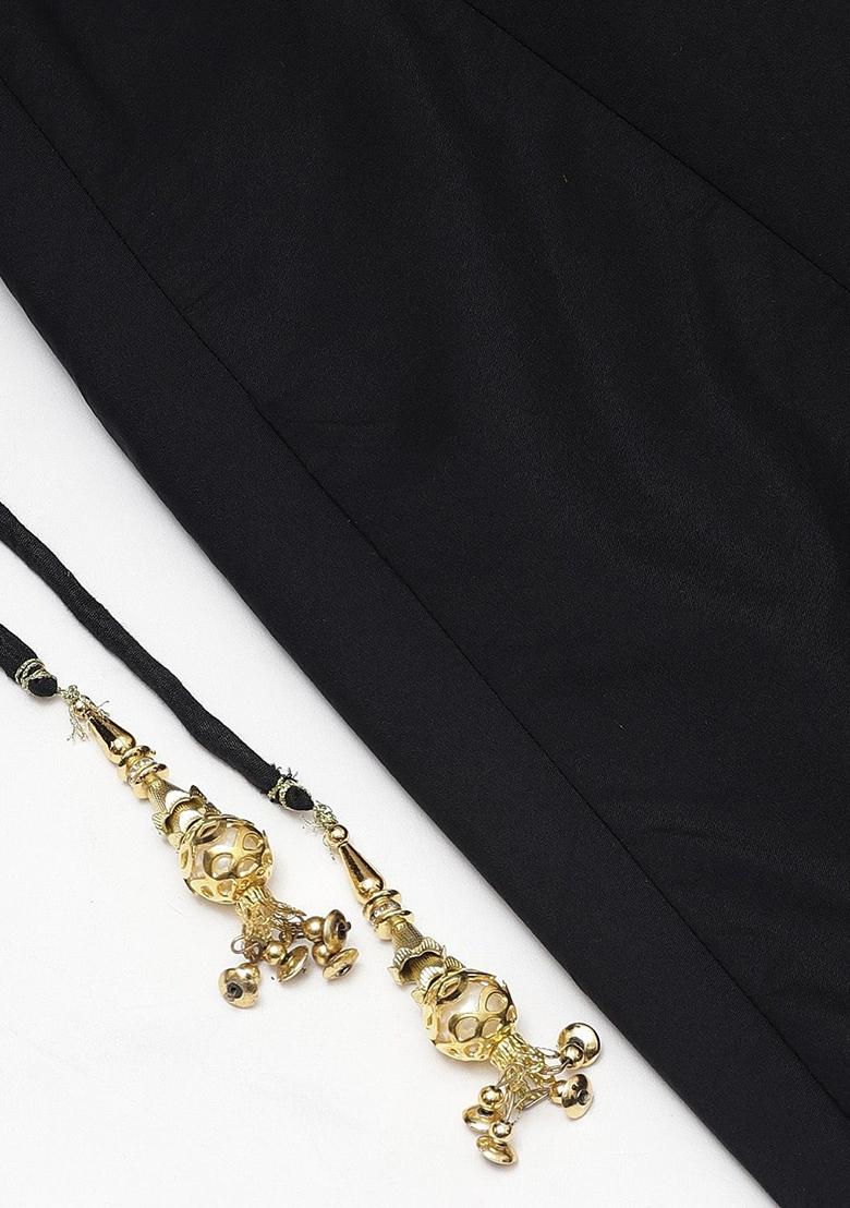 Black Solid Poly Blend Lehenga Set