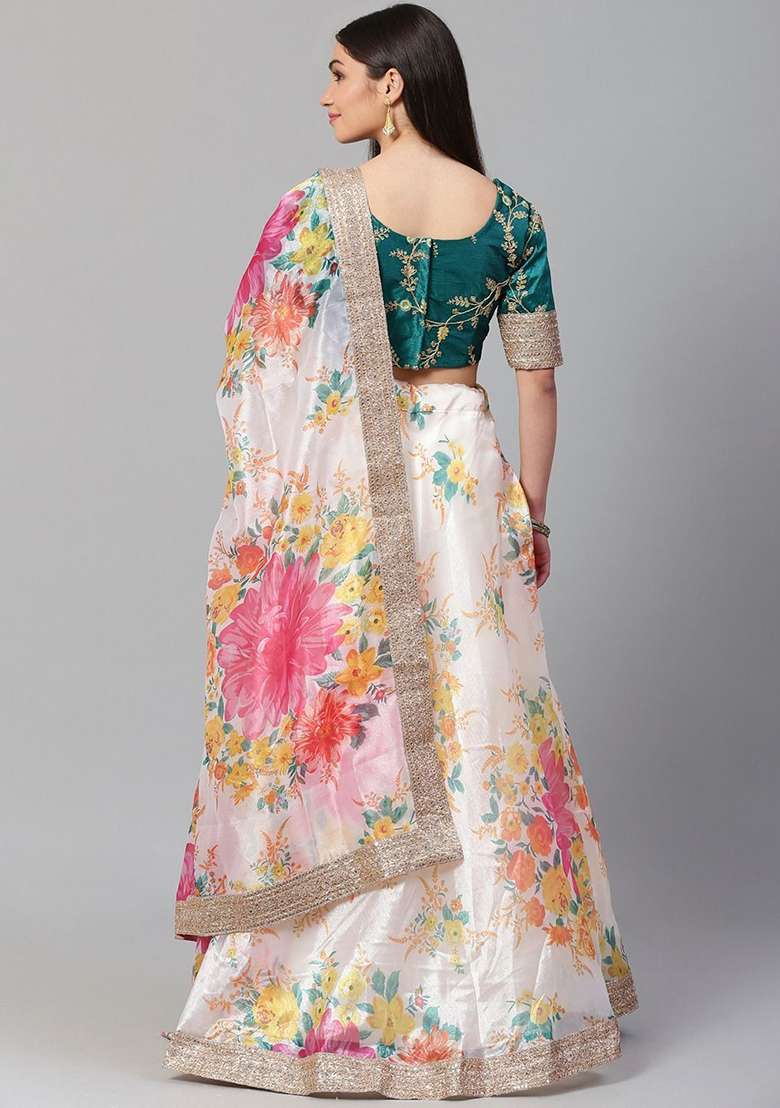Off White Embroidered Poly Blend Lehenga Set for Diwali and Festive Wear - Indya