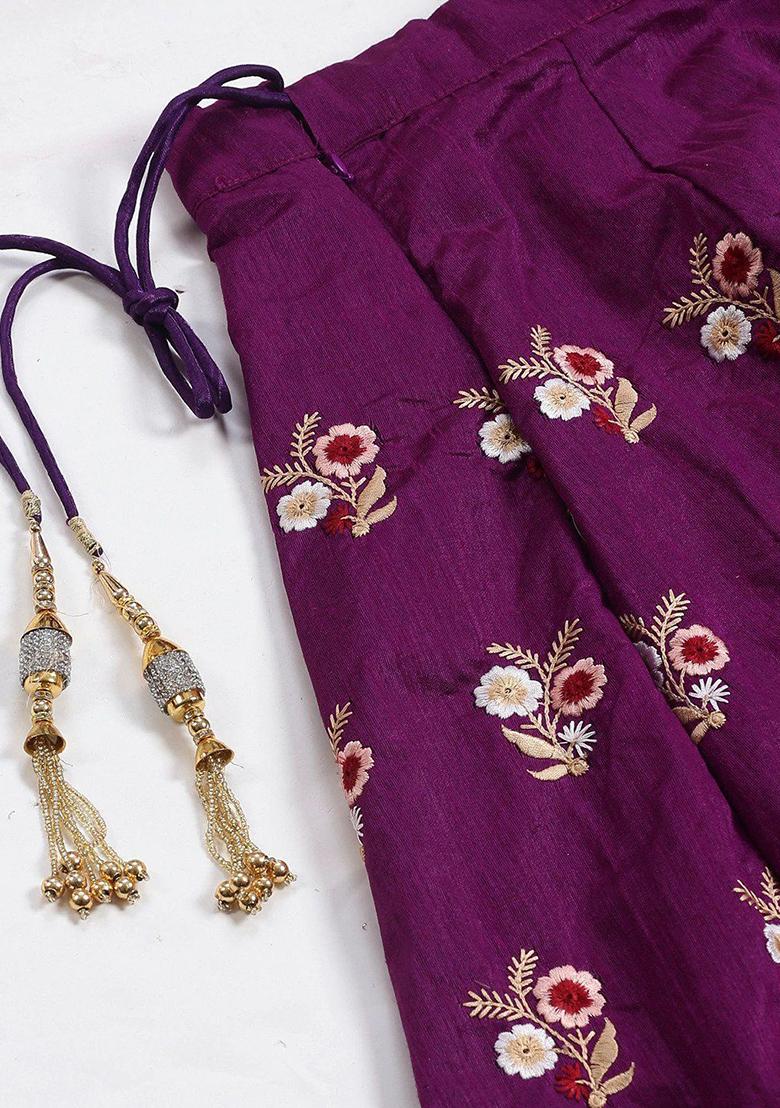 Purple Embroidered Poly Blend Lehenga Set