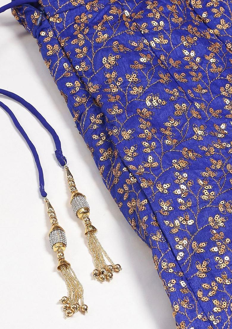 Blue Embroidered Poly Blend Lehenga Set