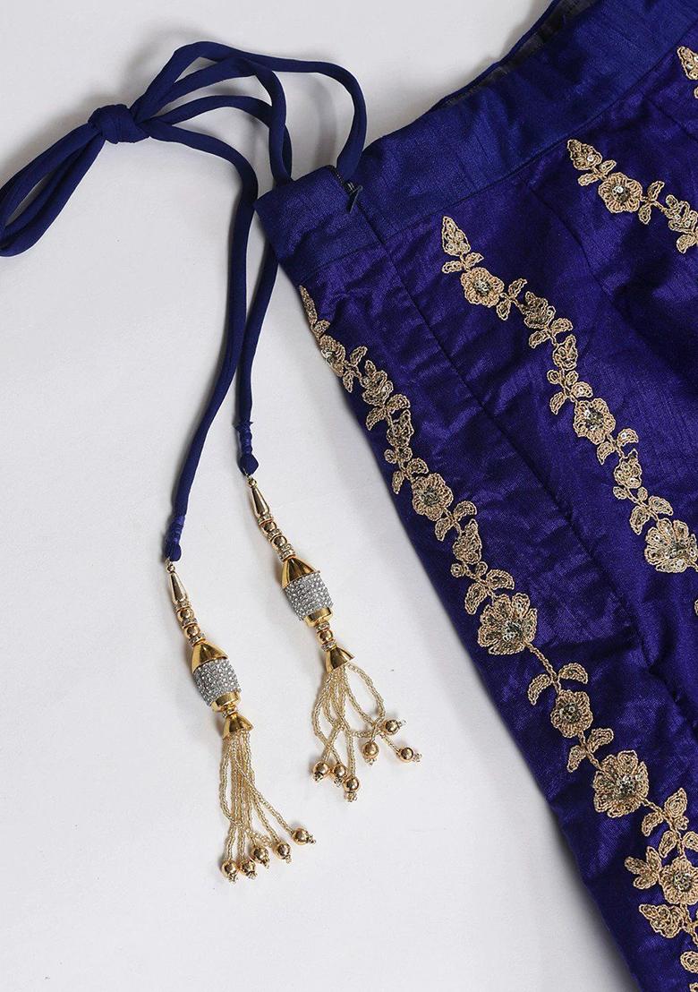 Blue Embroidered Poly Blend Lehenga Set