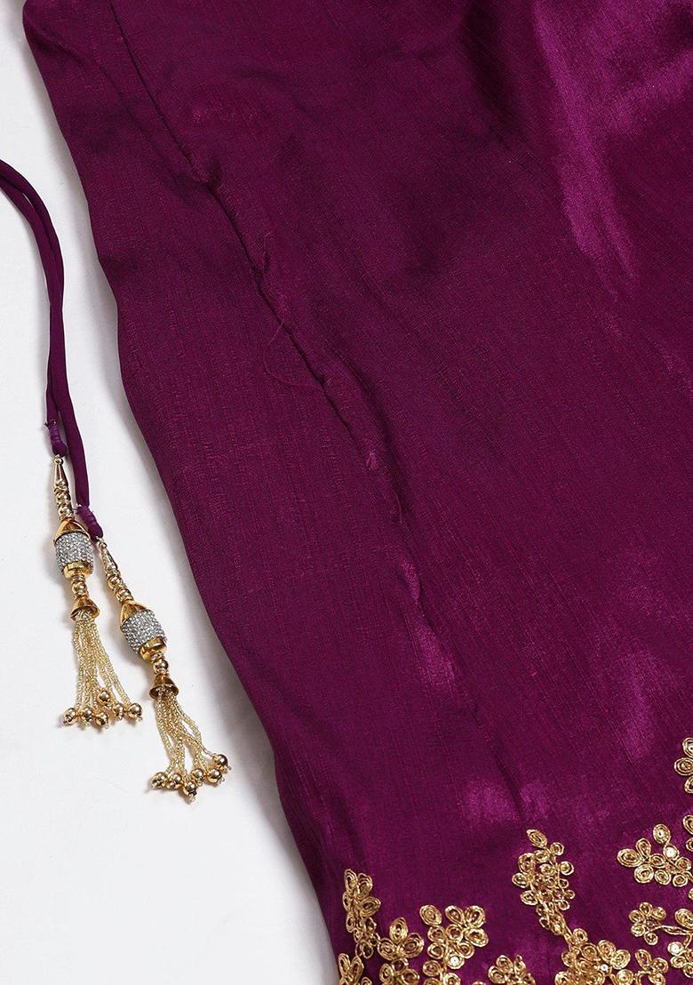 Purple Embroidered Poly Blend Lehenga Set