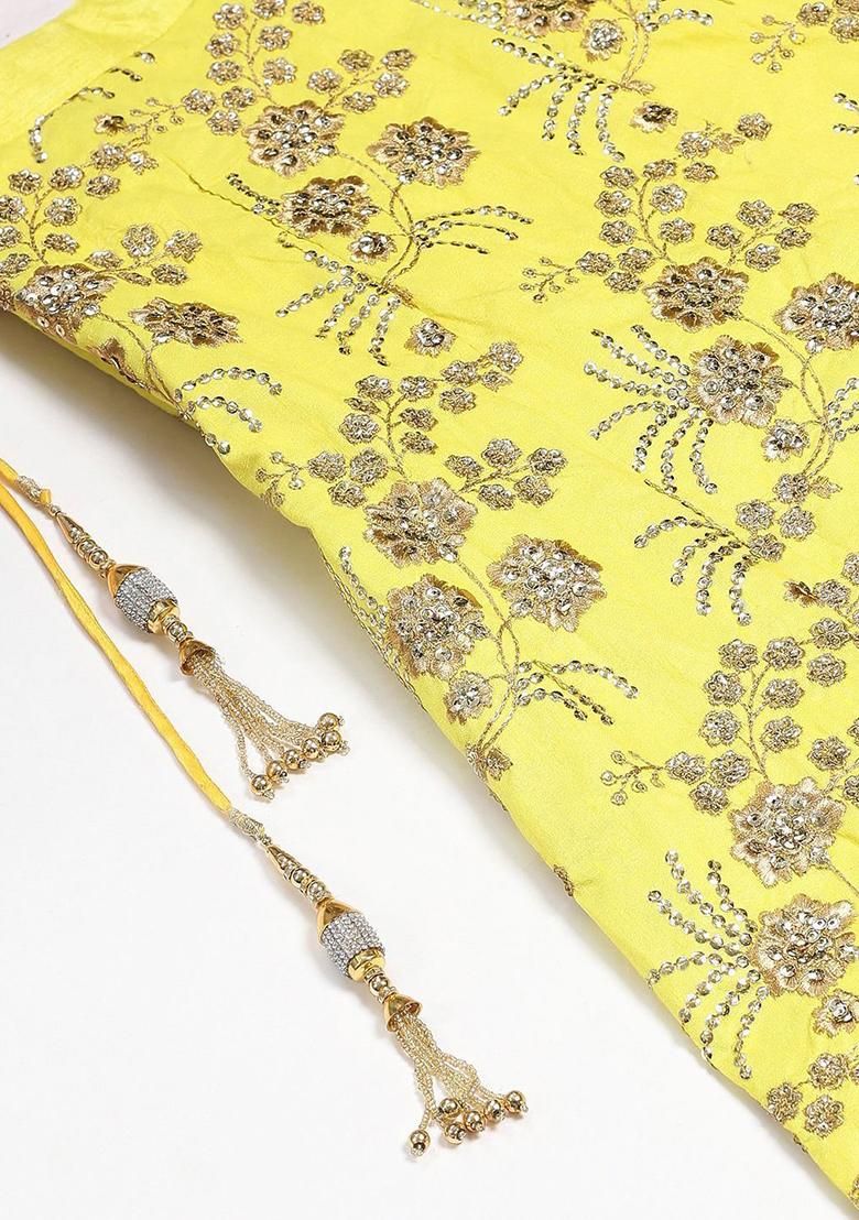 Green Embroidered Poly Blend Lehenga Set