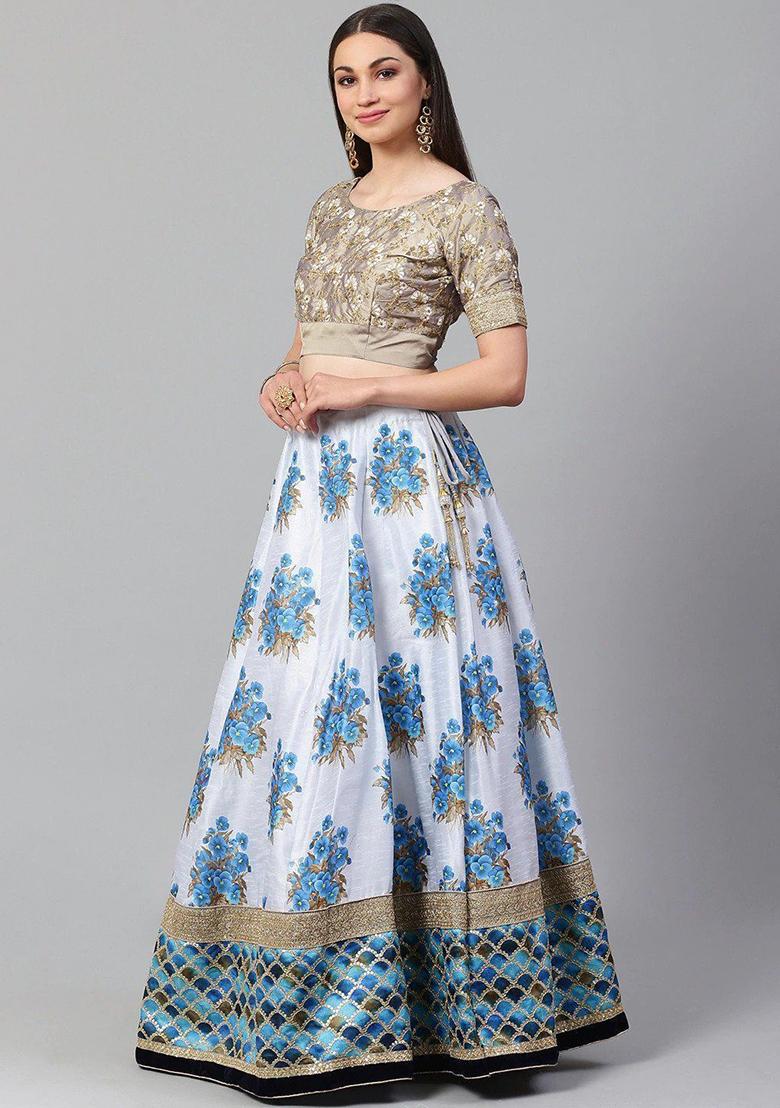 White Embroidered Poly Blend Lehenga Set
