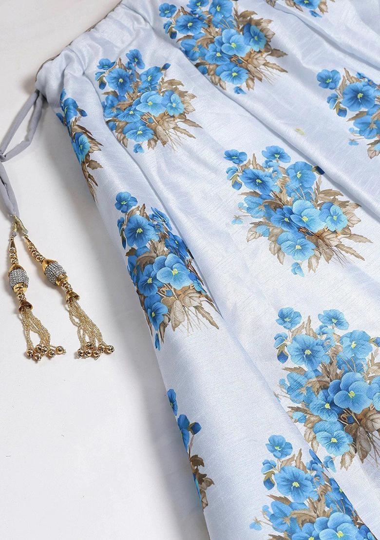 White Embroidered Poly Blend Lehenga Set