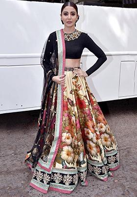Multicolour Floral Print Silk Lehenga Set