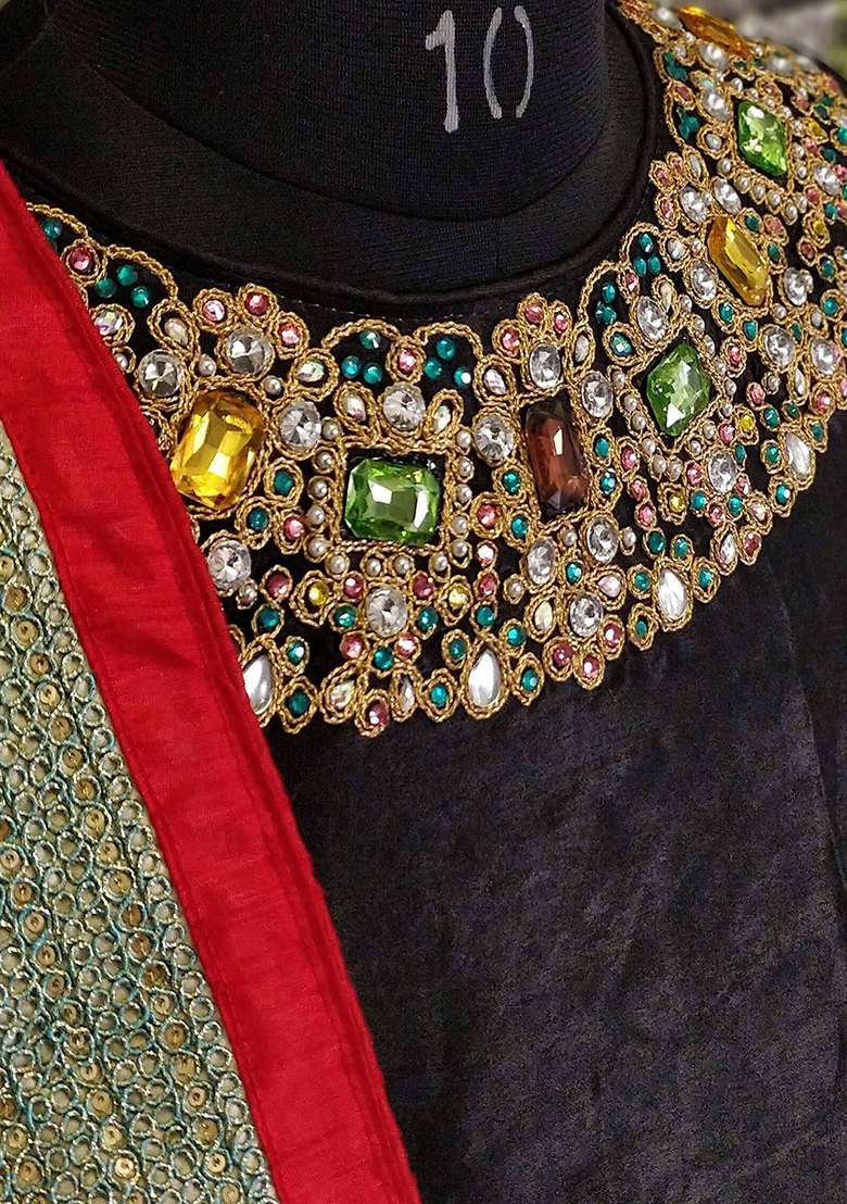 Multicolour Silk Blend Lehenga Set with Floral Print for Diwali | Wedding & Festive Wear - Indya