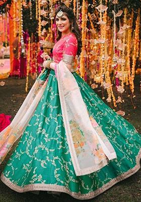 Green Embroidered Mulberry Silk Lehenga Set