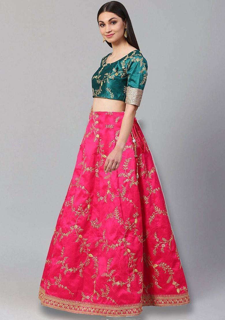Pink Embroidered Mulberry Silk Lehenga Set