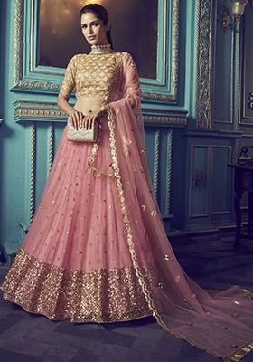 Pink Sequin Embroidered Net Lehenga Set