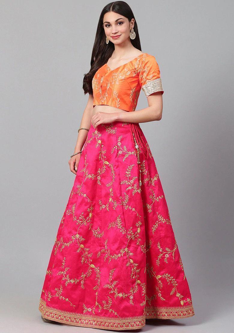 Pink Embroidered Mulberry Silk Lehenga Set