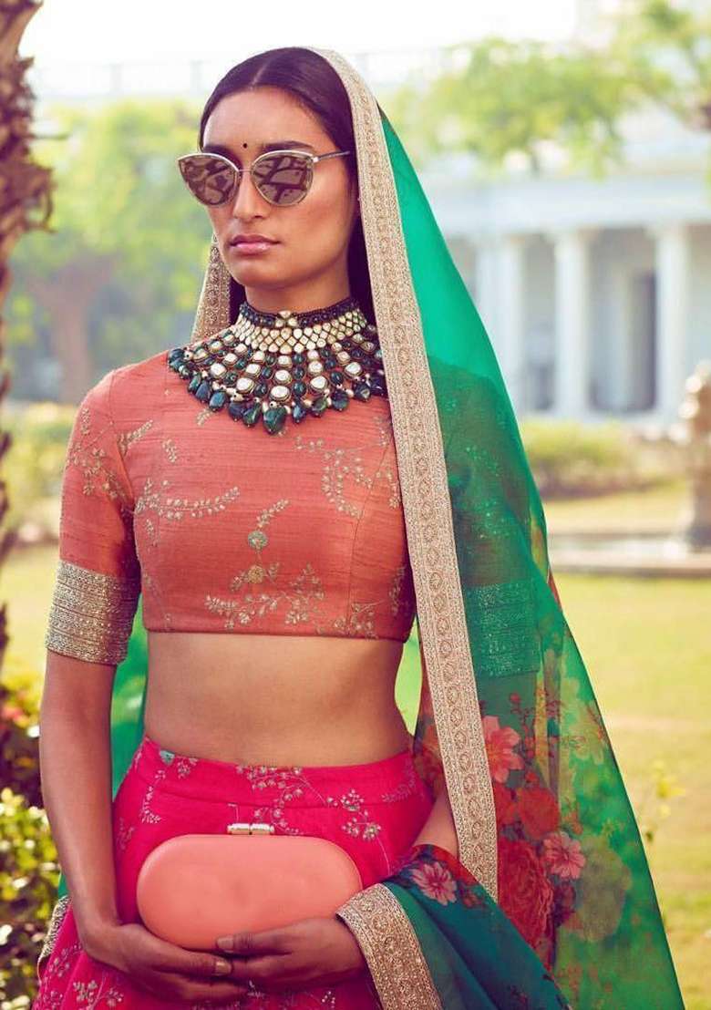 Pink Mulberry Silk Blend Lehenga Set with Embroidered for Diwali | Wedding & Festive Wear - Indya